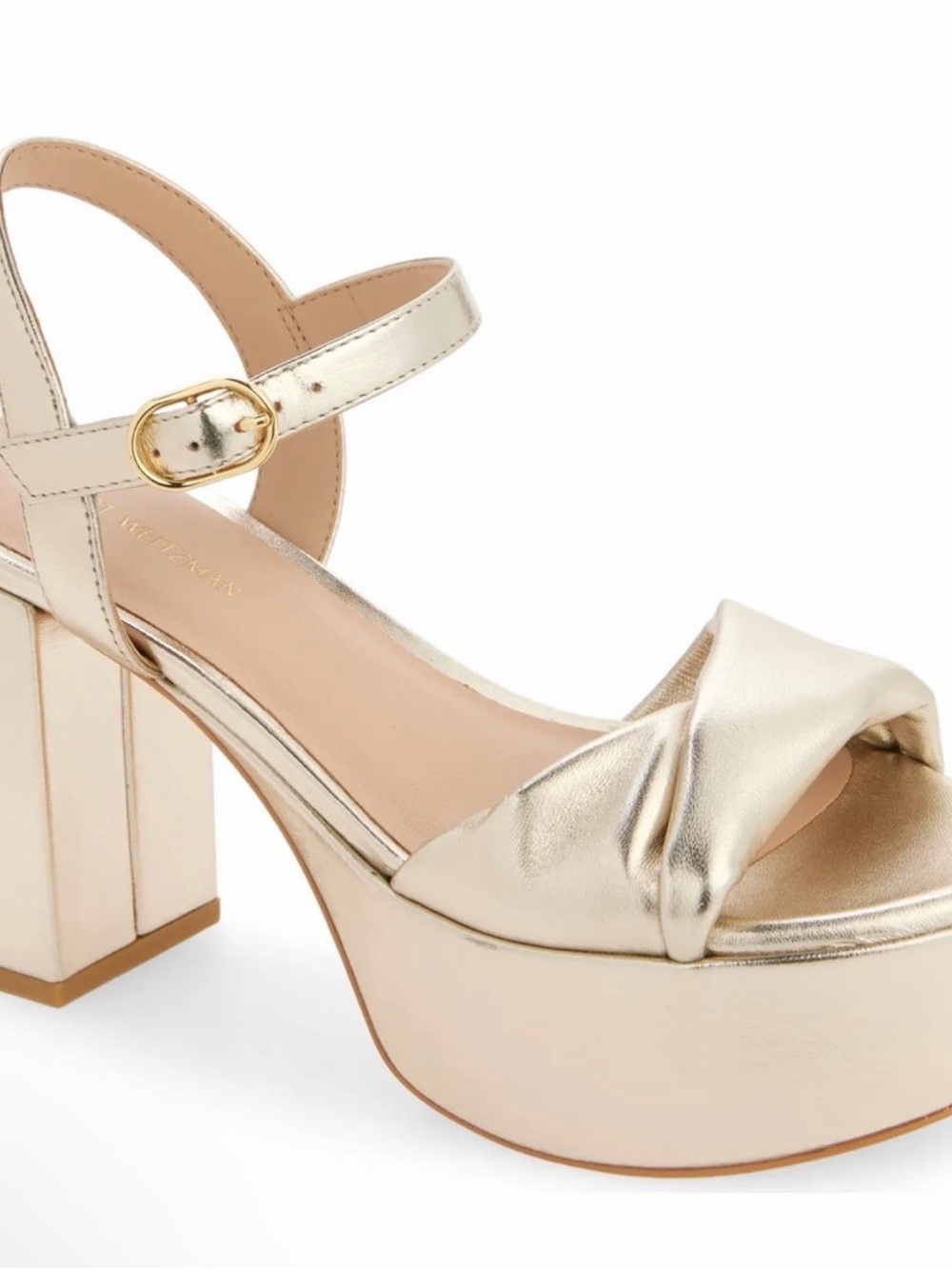 Stuart Weitzman Metallic Gold Platform Block Heel Sandals